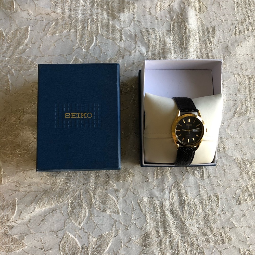 Black & Gold 37mm Seiko Watch